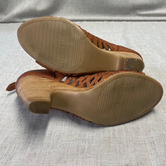 Franco Sarto A-Salito Heels Tan Leather Cut Outs Peep Toe Women's Size 6 - Picture 11 of 12
